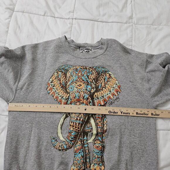 Riot Society Sweater Mens Medium Gray Elephant Crewneck Sweatshirt Tribal - Picture 6 of 8